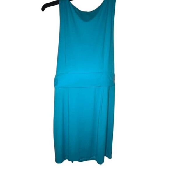 Talbots Aqua Turquoise Blue Dress Plus Size 18 18P Petite Sleeveless V Neck - Picture 2 of 7